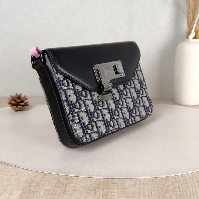 DIOR Shoulder Bag Shoulder Bag Blue Calfskin，Canvas 19 × 4 × 14 cm — cover view 4 of 5