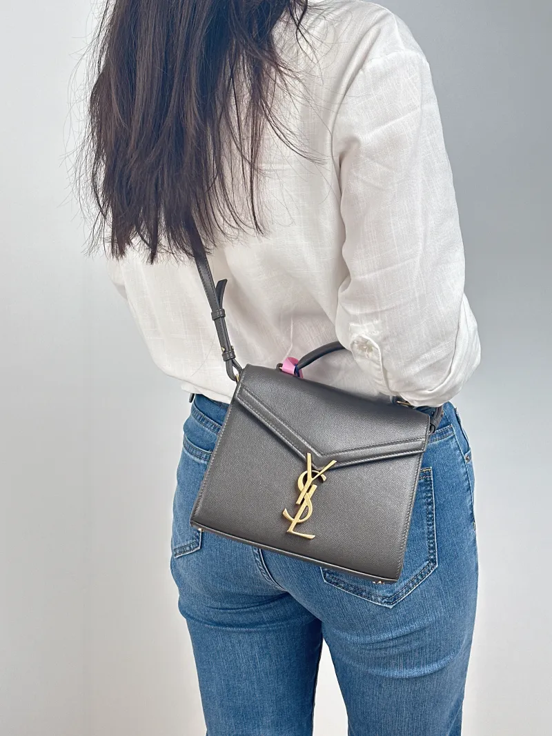 SAINT LAURENT Crossbody Bag Cassandra Shoulder Bag Brown Grained Calfskin Mini 20 × 7.5 × 16 cm — on-model view 2 of 2