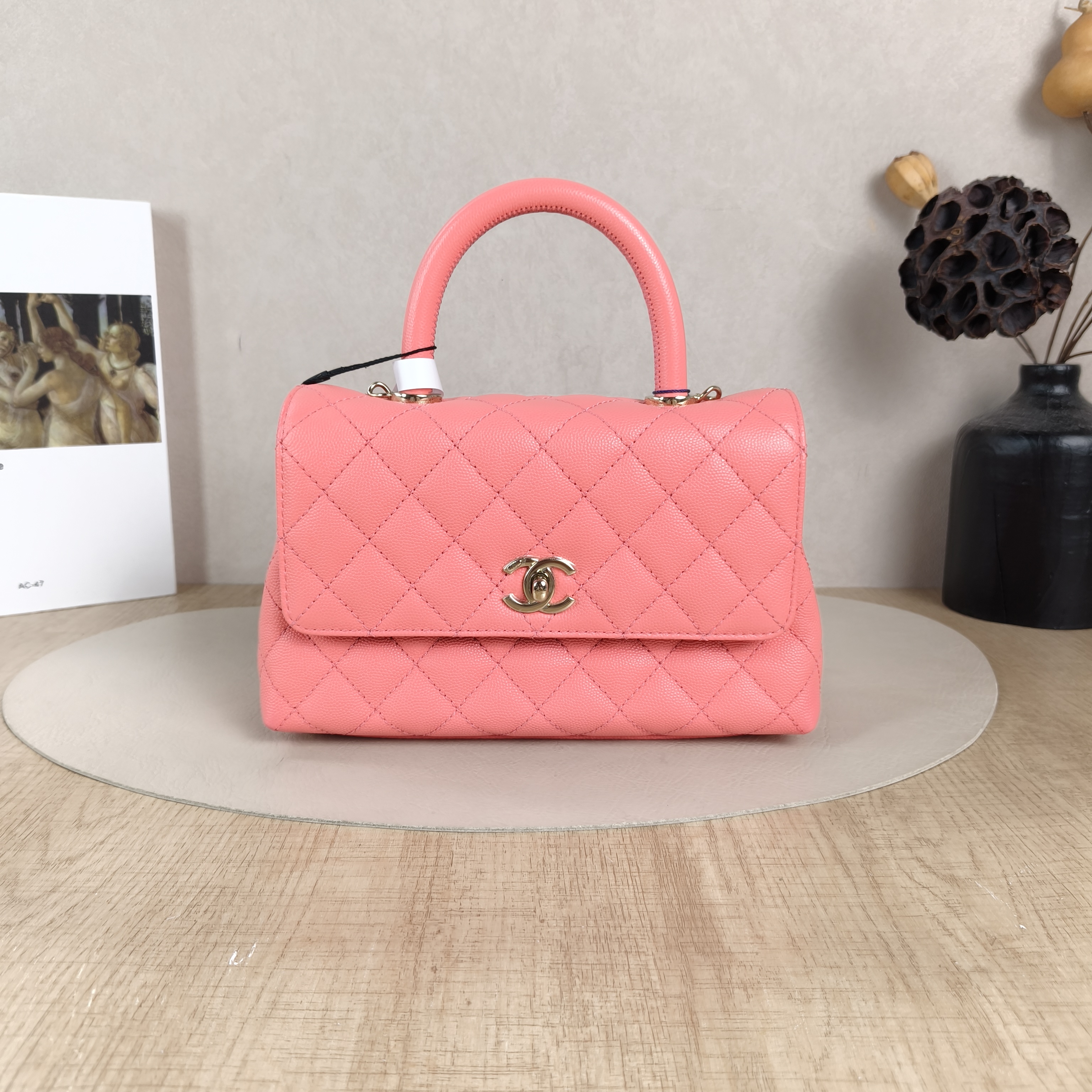 Chanel Top Handle Bag Coco Handle​Pink Grained Calfskin Small24 × 10 × 14 cm