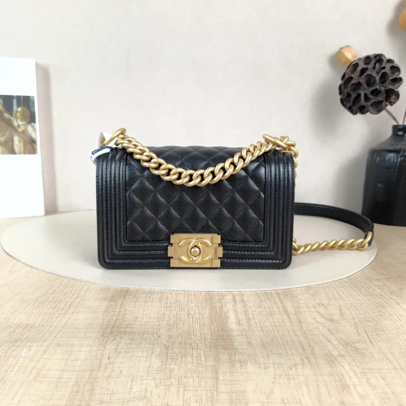 Chanel Crossbody Bag Le Boy​ Black Grained Calfskin Small 20.5 × 8.5 × 12 cm 25