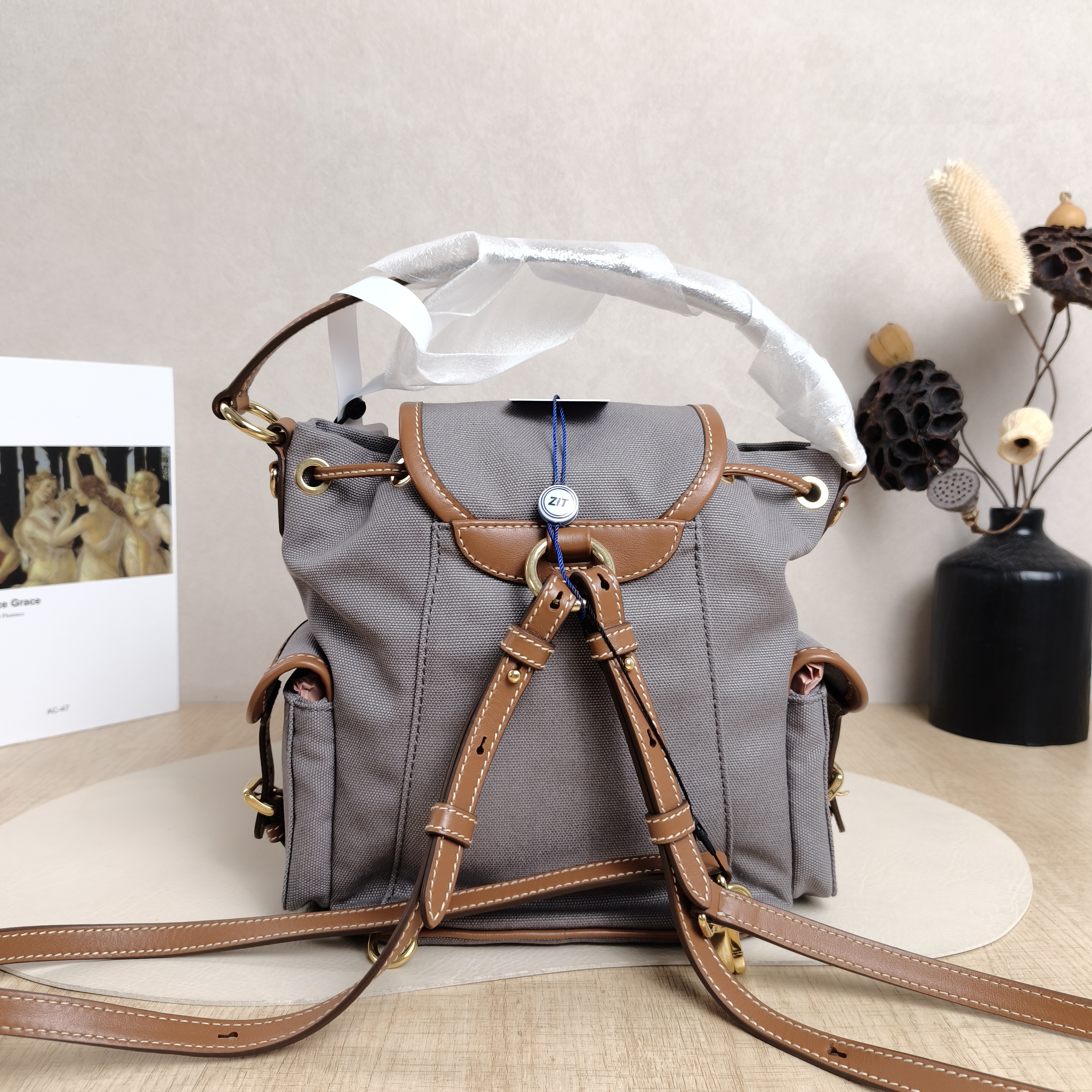 Miumiu Backpack Backpack Grey Canvas18 × 12 × 21 cm — cover view 5 of 6
