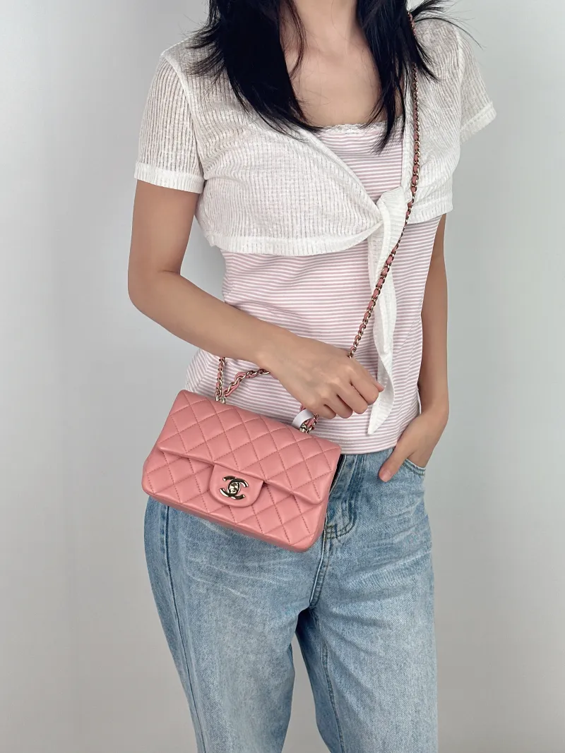 Chanel Crossbody Bag23k logo mini Pink Lambskin mini20 × 6 × 12 cm — on-model view 3 of 3