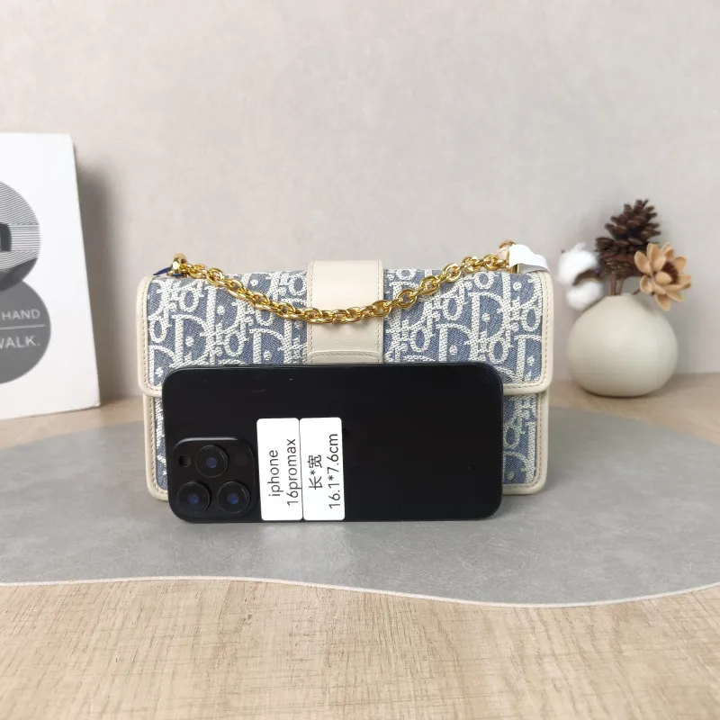 DIOR Crossbody Bag 30 Montaigne East-West 30 Blue Beige Calfskin，Canvas Small 21 × 6 × 12 cm — cover view 5 of 6