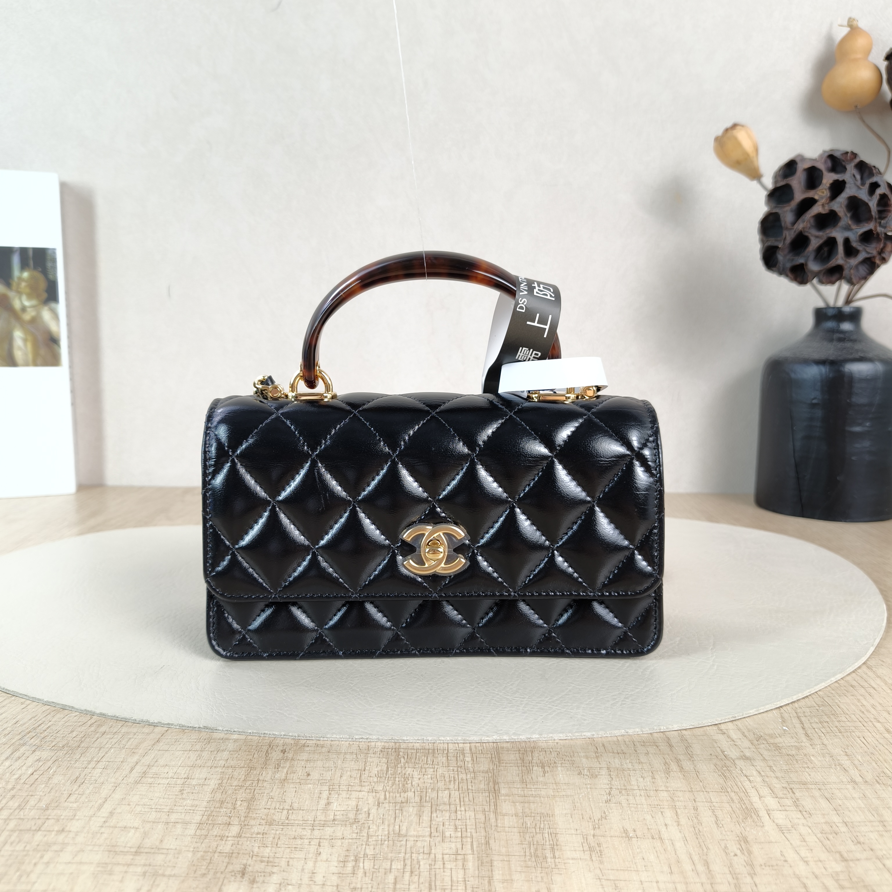 Chanel Crossbody Bag woc Black Waxed Leather One Size19 × 7 × 11 cm