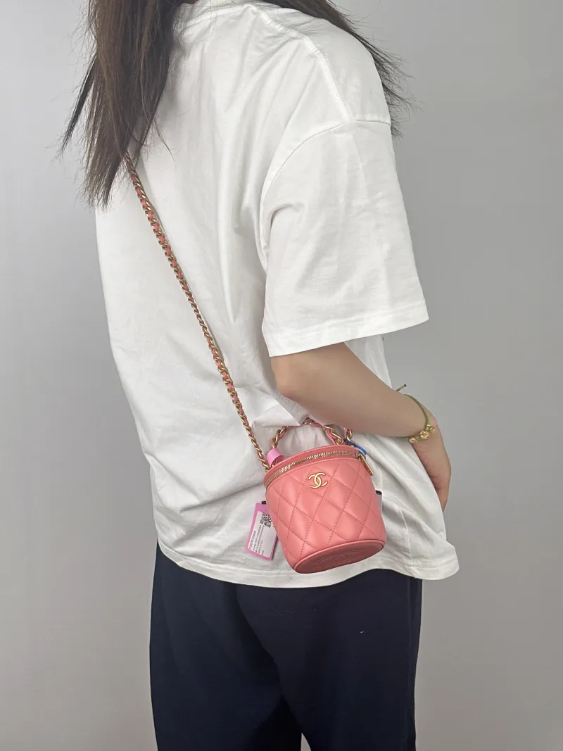 Chanel Crossbody Bag Box Crossbody Bag Pink Lambskin One Size9.5 × 8 × 10.5 cm — on-model view 1 of 2