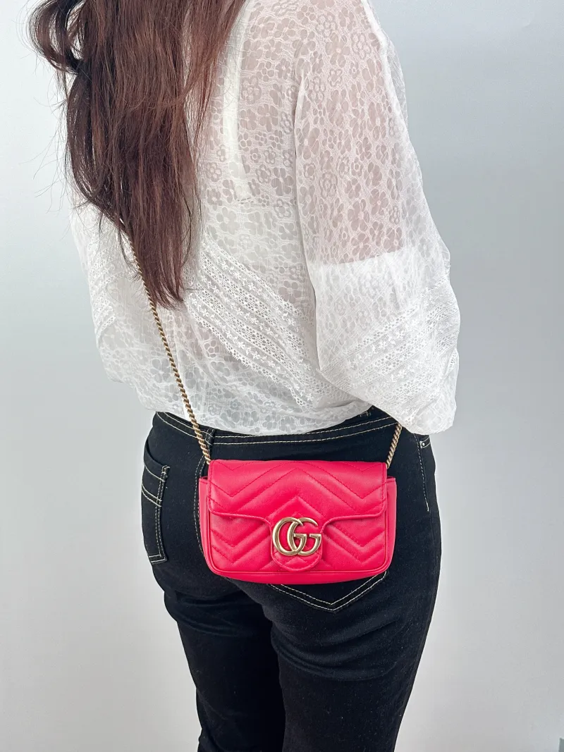 GUCCI Crossbody Bag GG Marmont Mini Marmont Mini Red Calfskinmini16.5 × 4.5 × 9.5 cm — on-model view 2 of 2