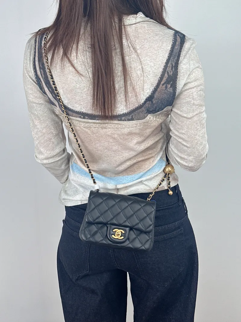 Chanel Crossbody Bag Black Lambskin One Size17 × 8 × 13.5 cm — on-model view 2 of 2