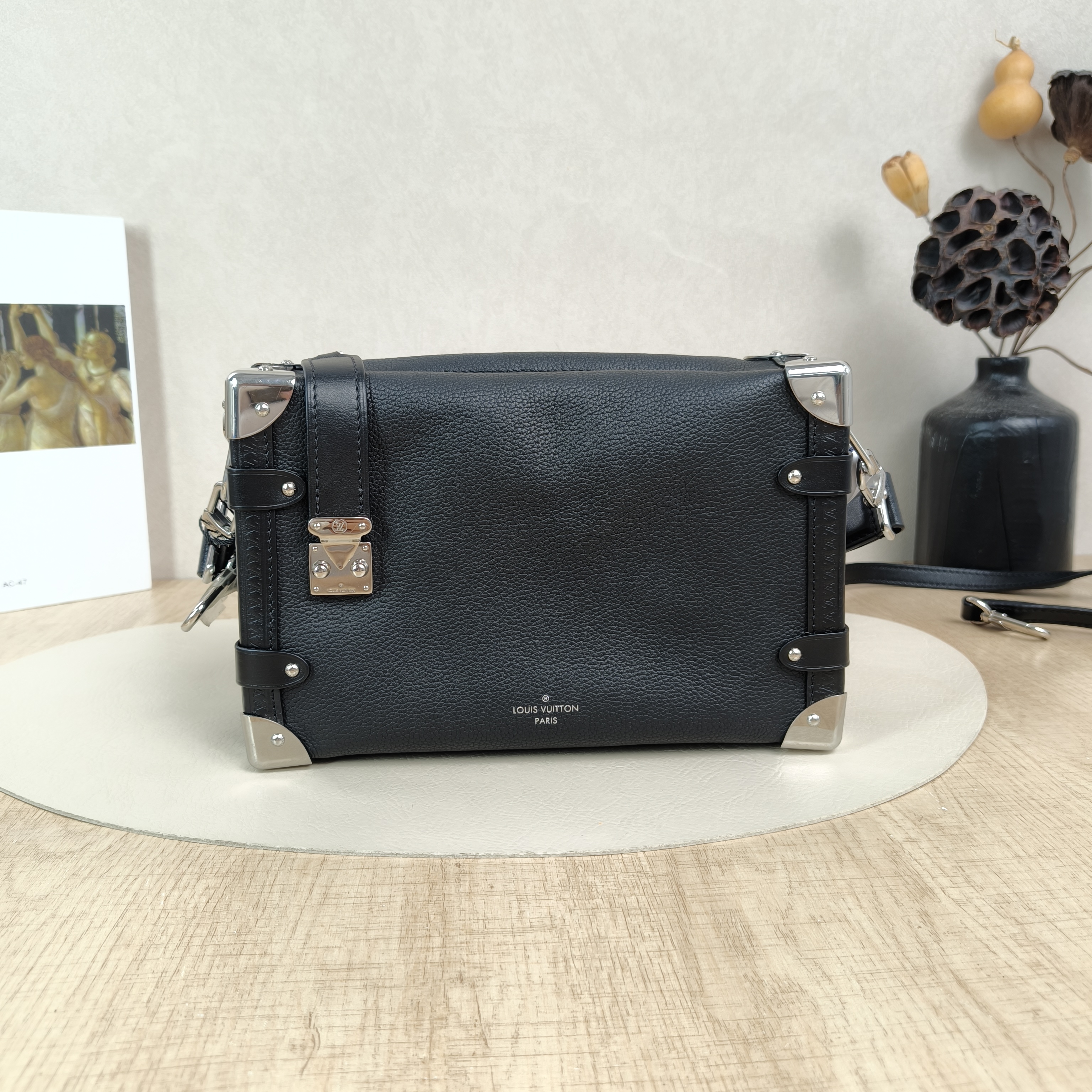 Louis Vuitton Crossbody Bag Side Trunk Box Black Calfskin Medium23.5 × 8.5 × 16 cm