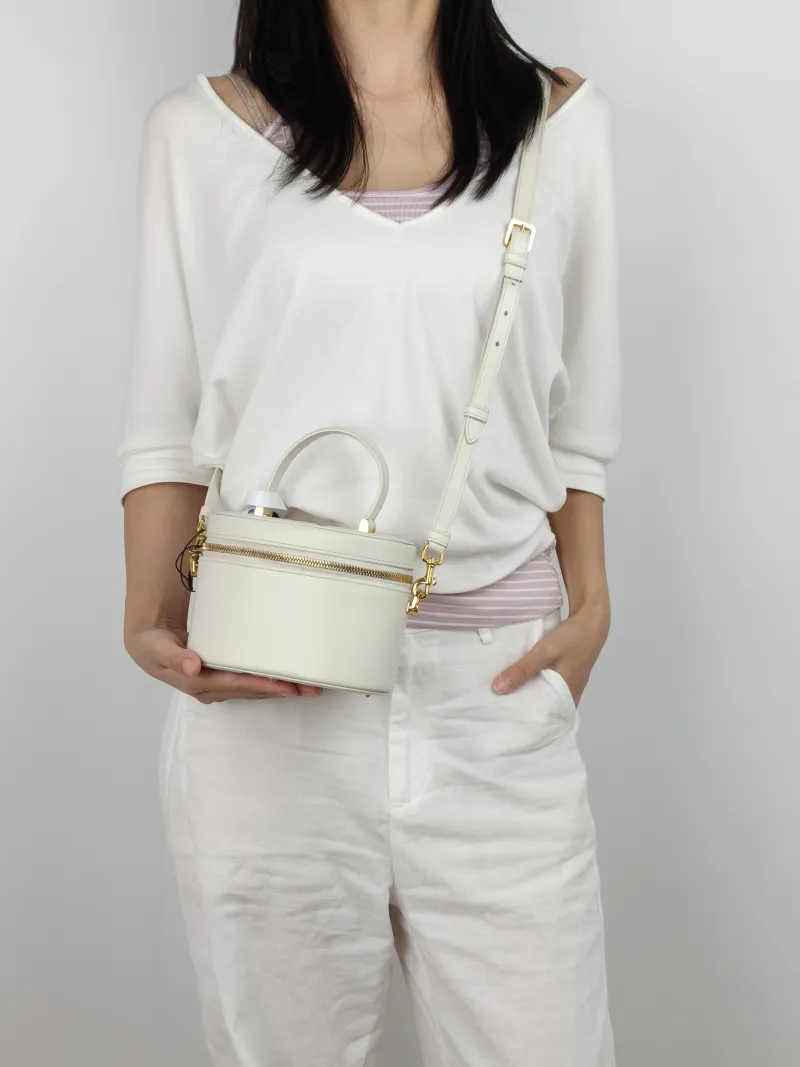 DIOR Crossbody Bag Vanity Cosmetic Bag White Lambskin One Size 16 × 9.5 × 11.5 cm — on-model view 3 of 3