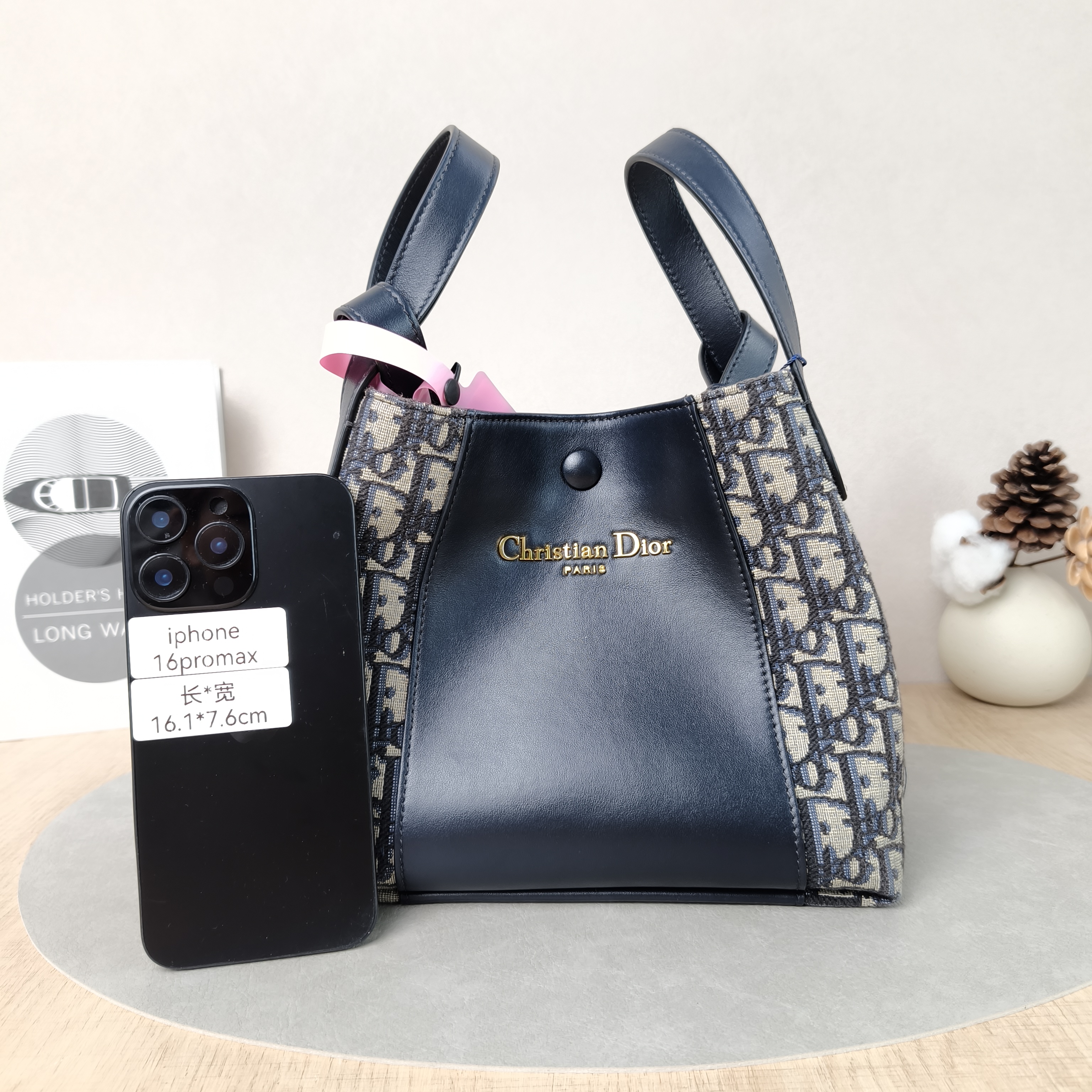 DIOR Top Handle Bag Signature Bucket Bag Blue Canvas · Calfskin Small21 × 11 × 19 cm — cover view 5 of 6
