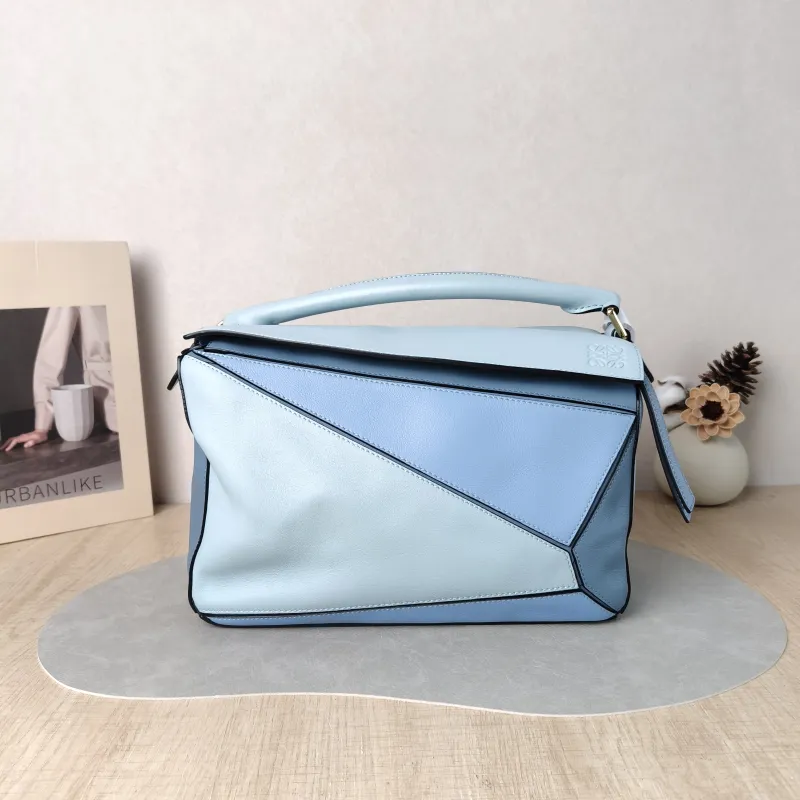 LOEWE Crossbody Bag Puzzle Blue Calfskin Medium 29 × 14 × 19.5 cm