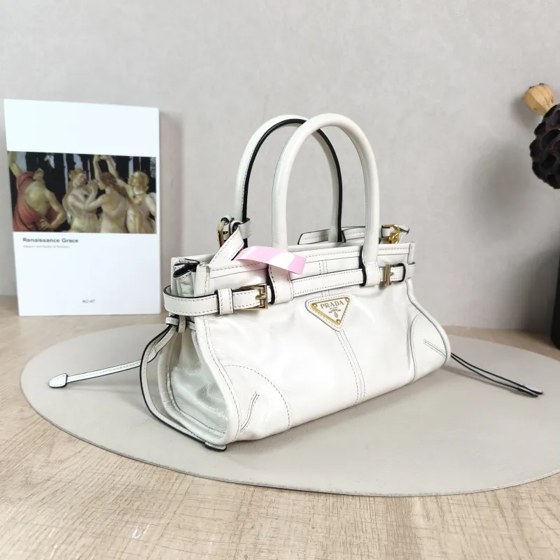 PRADA Top Handle Bag Bonnie Soft Lux White Waxed Leather Mini 23.5 × 9 × 12 cm — cover view 2 of 6