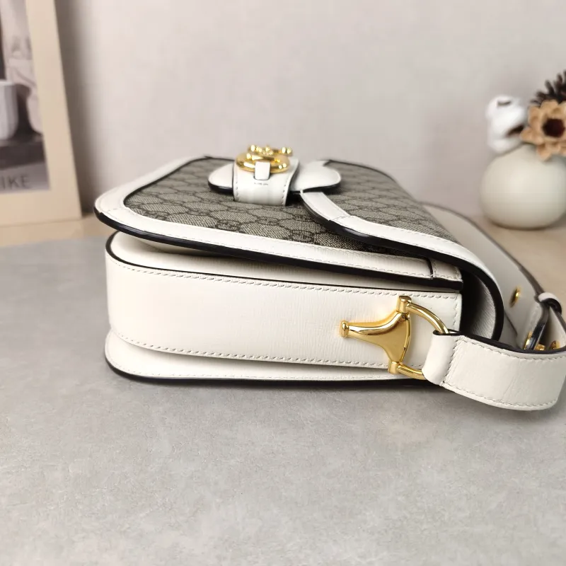 GUCCI Crossbody Bag Horsebit 1955 Horsebit Medium White Monogram PVC Medium 25 × 8 × 18 cm — detail view 4 of 14