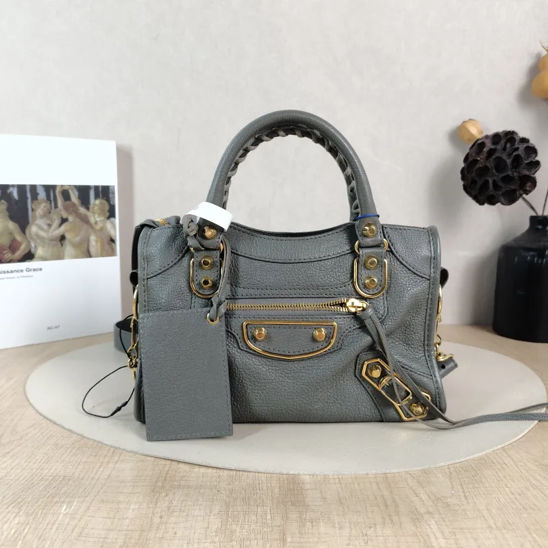 BALENCIAGA Crossbody Bag Classic City Grey Lambskin Mini 24 × 10 × 16 cm