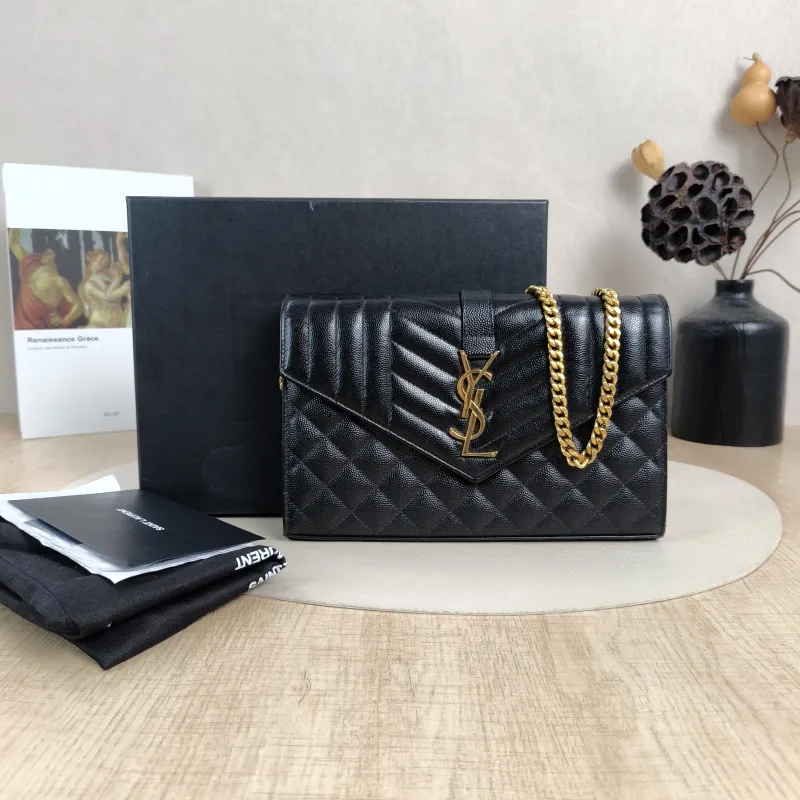 SAINT LAURENT Crossbody Bag ENVELOPE Black Grained Calfskin Small21 × 6 × 13 cm — cover view 6 of 6