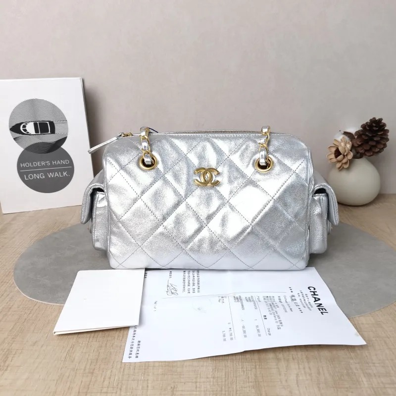 Chanel Shoulder Bag 25k Bowling Bag Silver Calfskin Small 24 × 11.5 × 15.5 cm — cover view 3 of 6