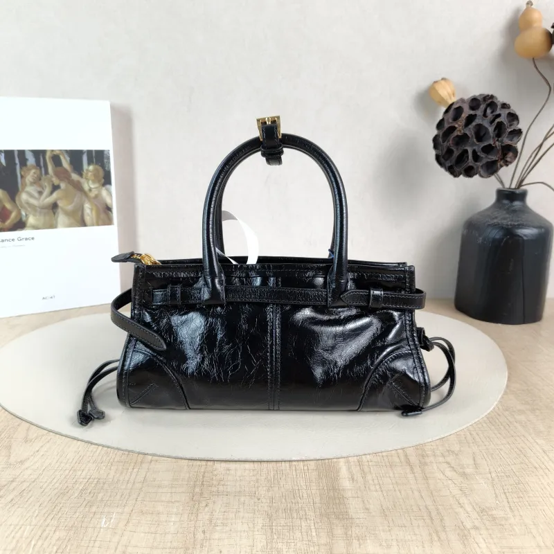 PRADA Shoulder Bag Bonnie Soft Lux Black Waxed Leather Mini 23.5 × 9 × 12 cm — cover view 4 of 6