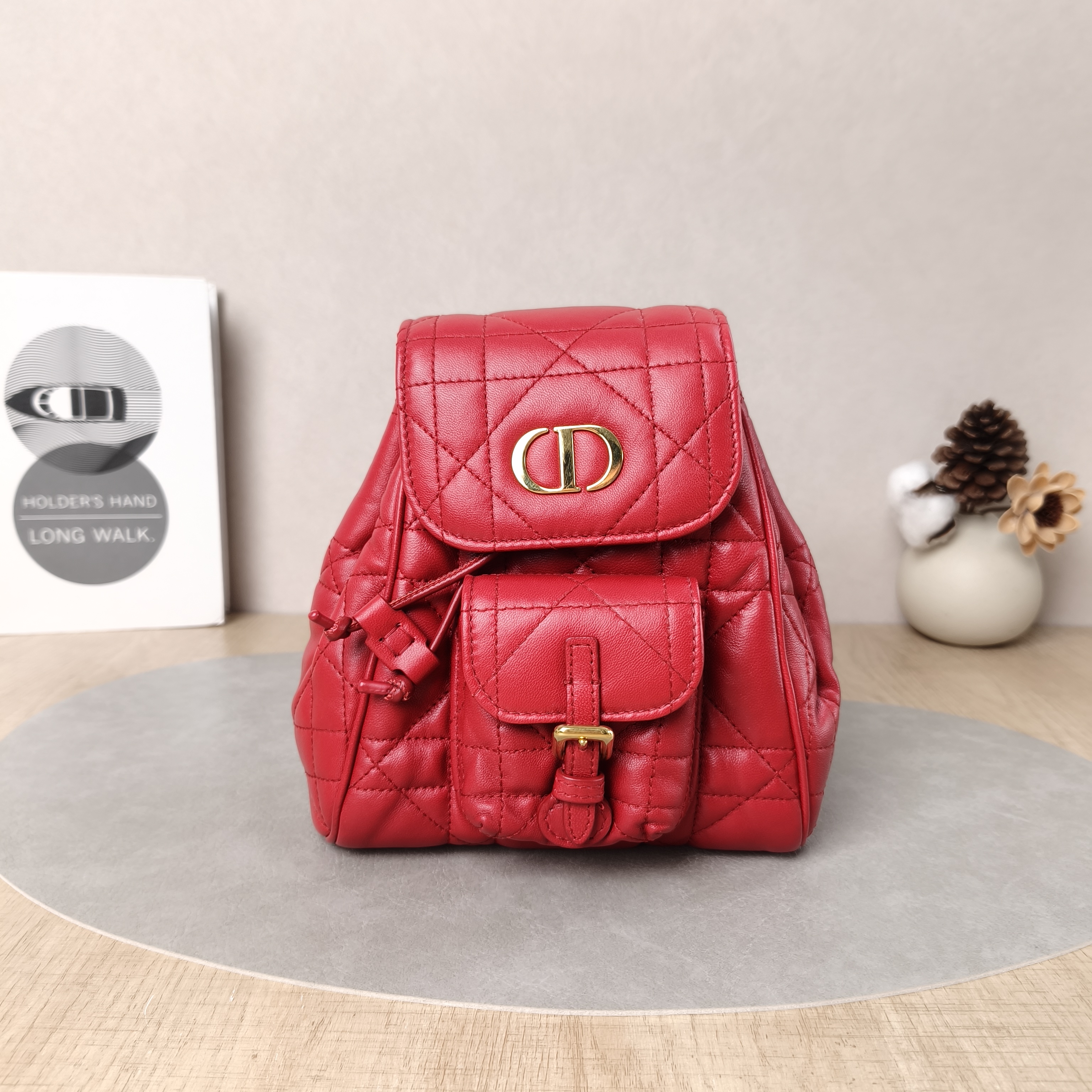 DIOR Backpack Caro Shoulder Bag Red Lambskin Small18 × 8.5 × 18.5 cm