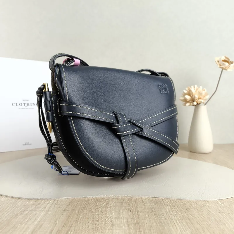 LOEWE Crossbody Bag Gate Black Calfskin Medium 25 × 11.5 × 19 cm — cover view 4 of 5