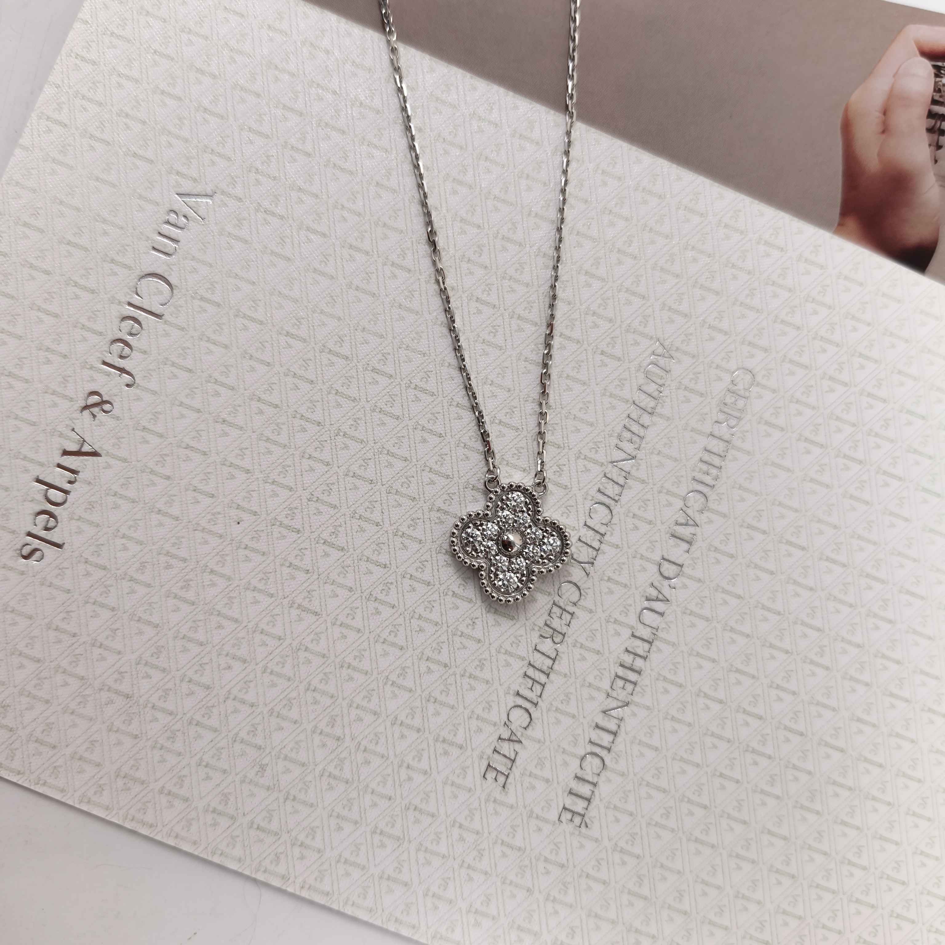 Van Cleef & Arpels Alhambra Alhambra Collection Pavé Diamond Necklace White Gold18KW hite Gold Diamond Vintage Small42cm — cover view 11 of 11