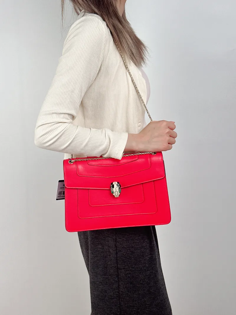 Bvlgari Shoulder Bag Serpenti Forever Collection Crossbody Bag Red Calfskin Medium27.5 × 7 × 18 cm — on-model view 1 of 2