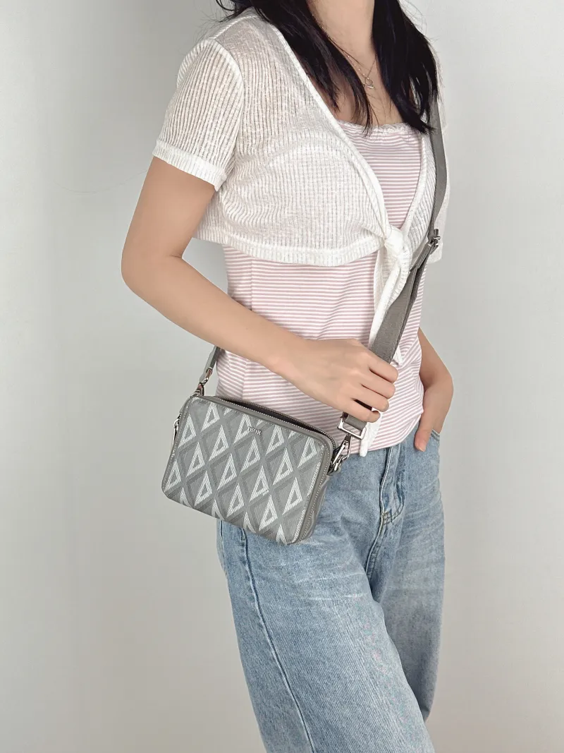 DIOR Shoulder Bag Messenger Bag Shoulder Bag Grey PVC One Size17 × 5 × 12.5 cm — on-model view 2 of 2