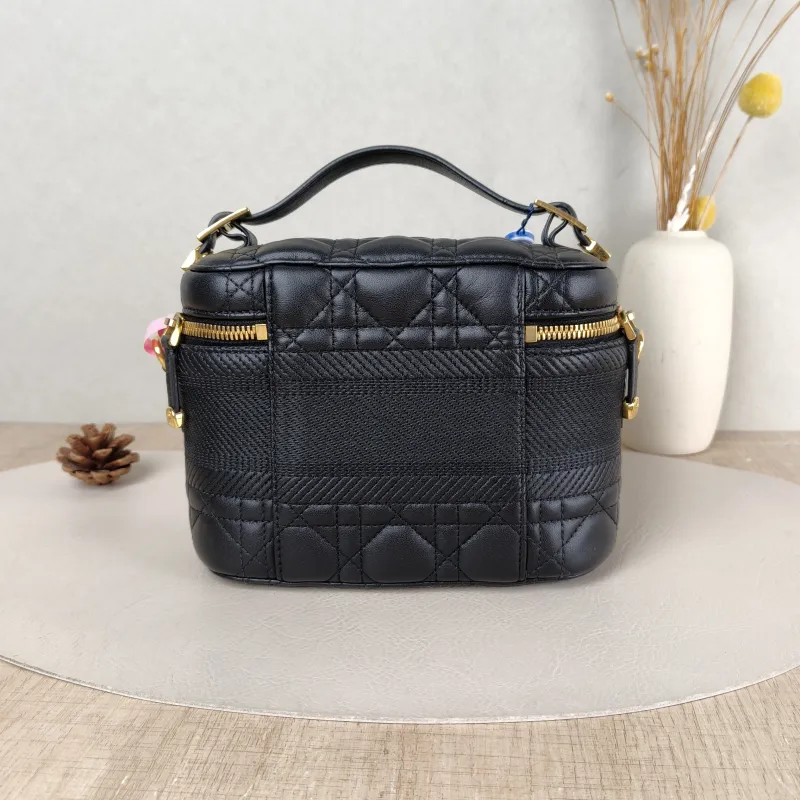 DIOR Top Handle Bag Travel Vanity Cosmetic Bag Black Lambskin Canvas 18.5 × 10 × 14 cm — cover view 3 of 5