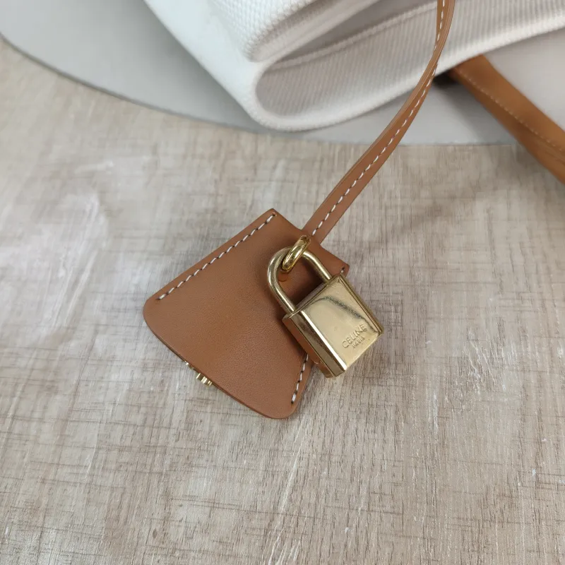 CELINE Top Handle Bag cabas logo tote White Canvas Large 34 × 20 × 33 cm — detail view 7 of 10