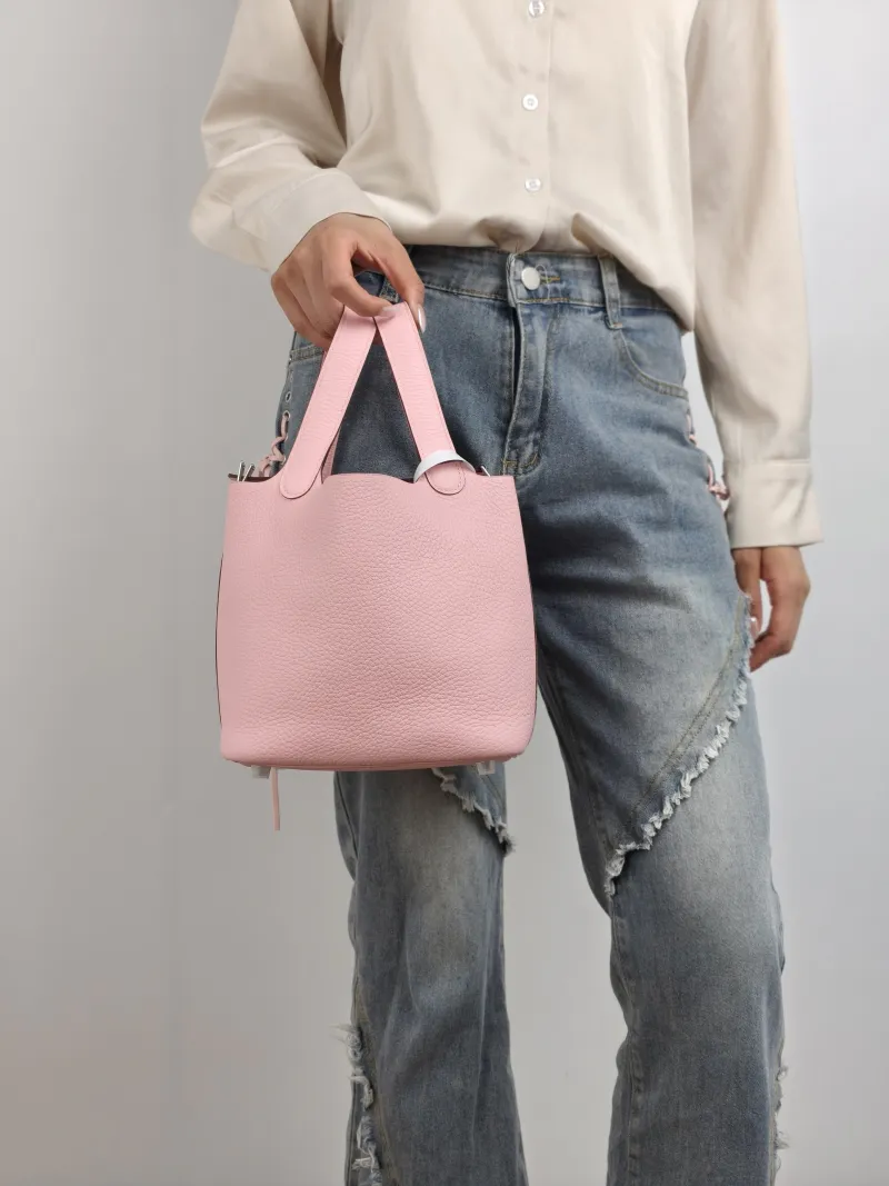 Hermès Top Handle Bag Picotin Lock 18 18 Pink Taurillon Clemence TC Calfskin Small 18 × 13 × 18 cm K — on-model view 2 of 2