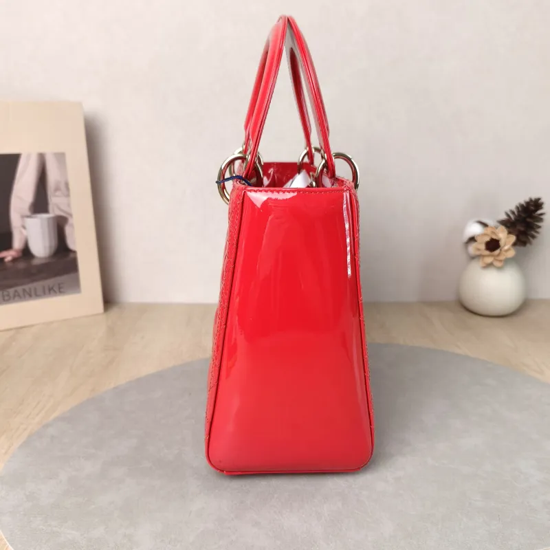 DIOR Top Handle Bag Lady Lady Dior Bag Red Patent Leather Medium 24 × 12 × 21 cm — detail view 6 of 12