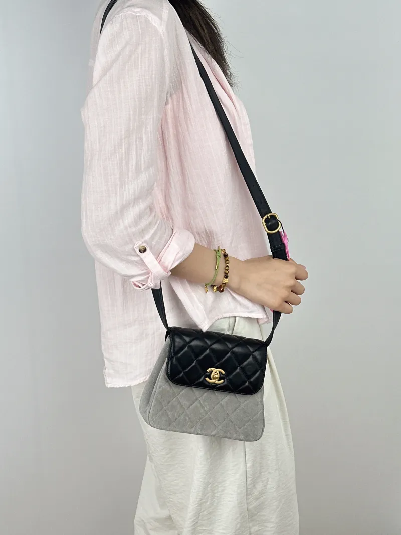 Chanel Crossbody Bag Suede Black Suede One Size18.5 × 6.5 × 15 cm — on-model view 2 of 2