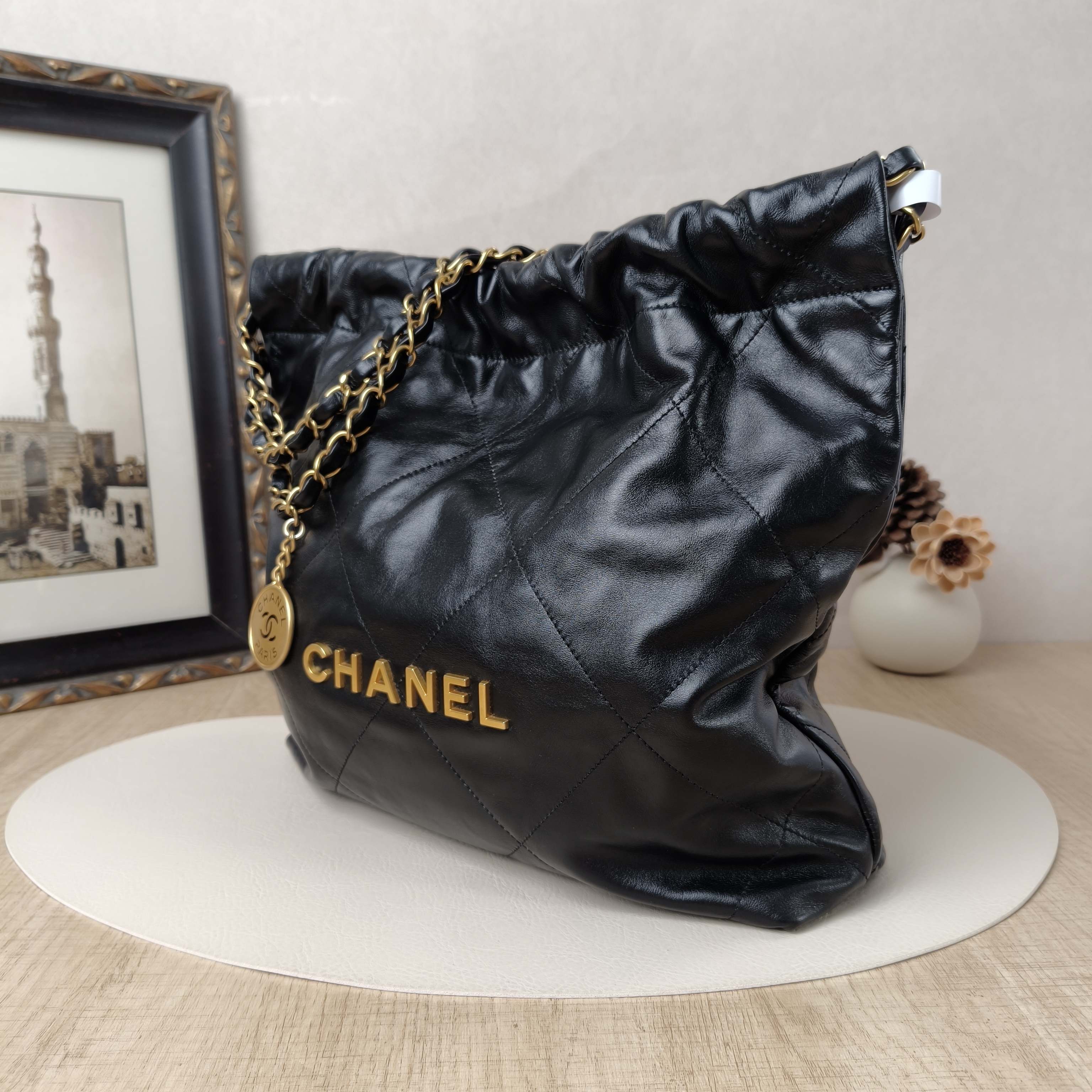 Chanel 22bag Small Black with Gold-Tone Hardware Calfskin Microchip Edition · Inner Pouch · 35 × 7 × 37 cm — cover view 4 of 9