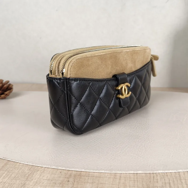 Chanel Crossbody Bag shopping bag Black · Beige Suede Mini 18 × 4 × 10 cm — cover view 2 of 5