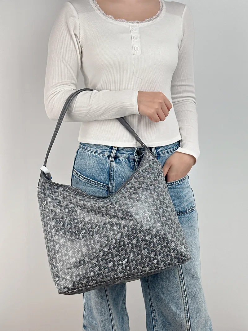 GOYARD Shoulder Bag Boheme Hobo​ Grey ine Canvas Small 43 × 14 × 27 cm — on-model view 1 of 2