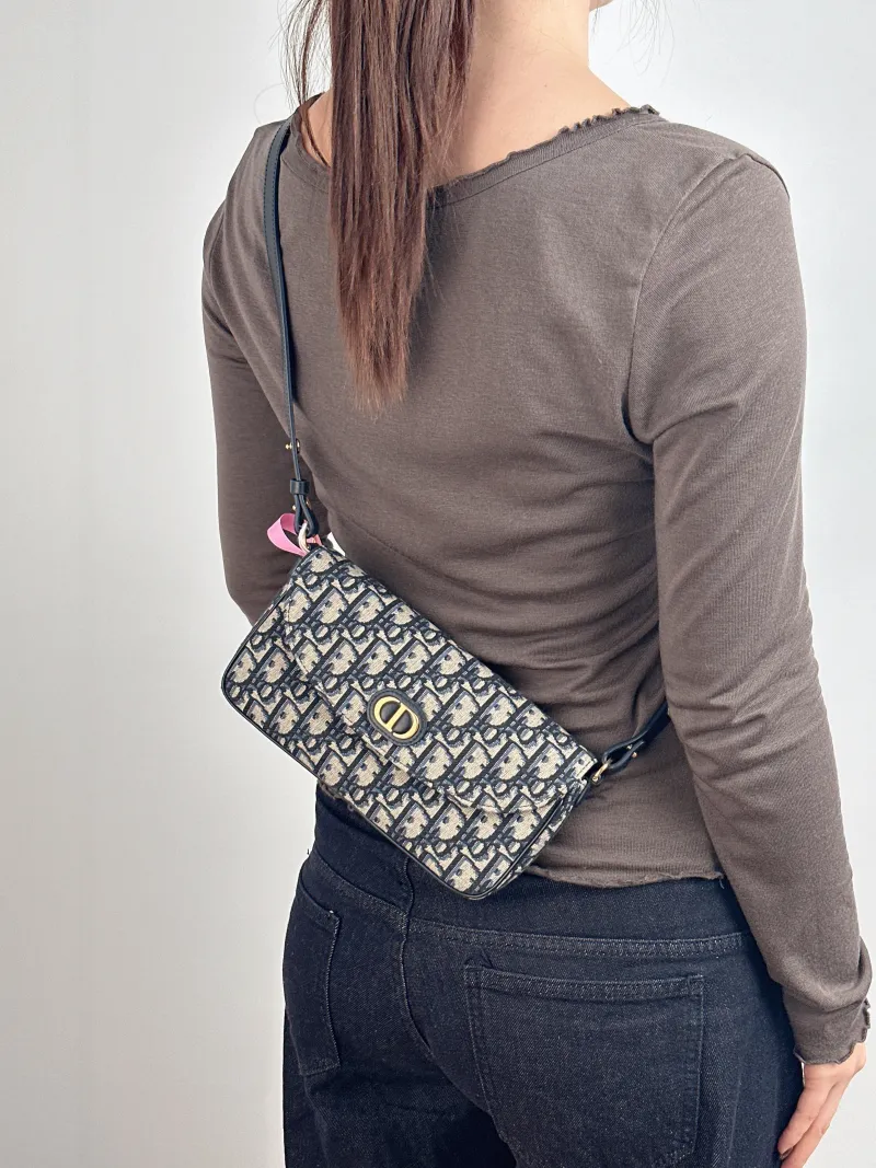 DIOR Shoulder Bag 30 Montaigne D-Vine Blue Canvas One Size 22 × 5 × 12 cm — on-model view 1 of 2