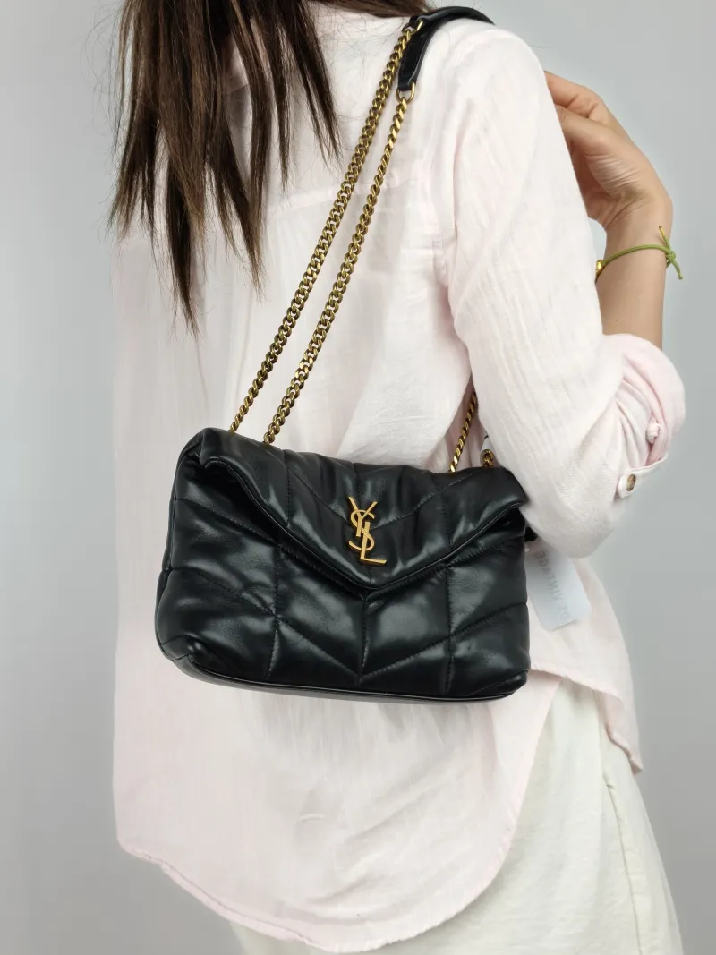 SAINT LAURENT Crossbody Bag LOULOU PUFFER Mini 23 × 8.5 × 15.5 cm — on-model view 1 of 3