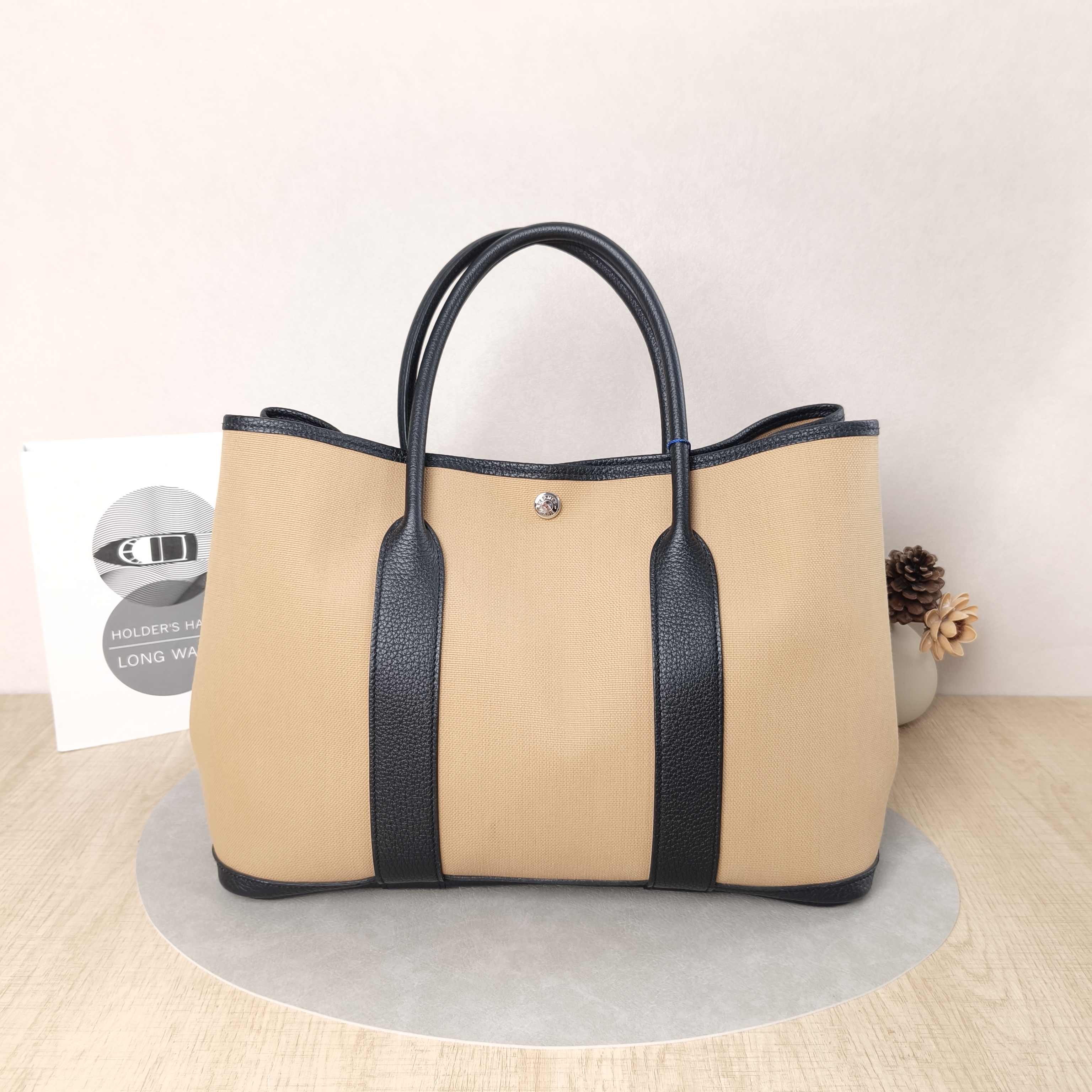 Hermès Top Handle Bag Garden Party 36 36Black Taupe Canvas · Negonda Calfskin Large36 × 17 × 26 cm