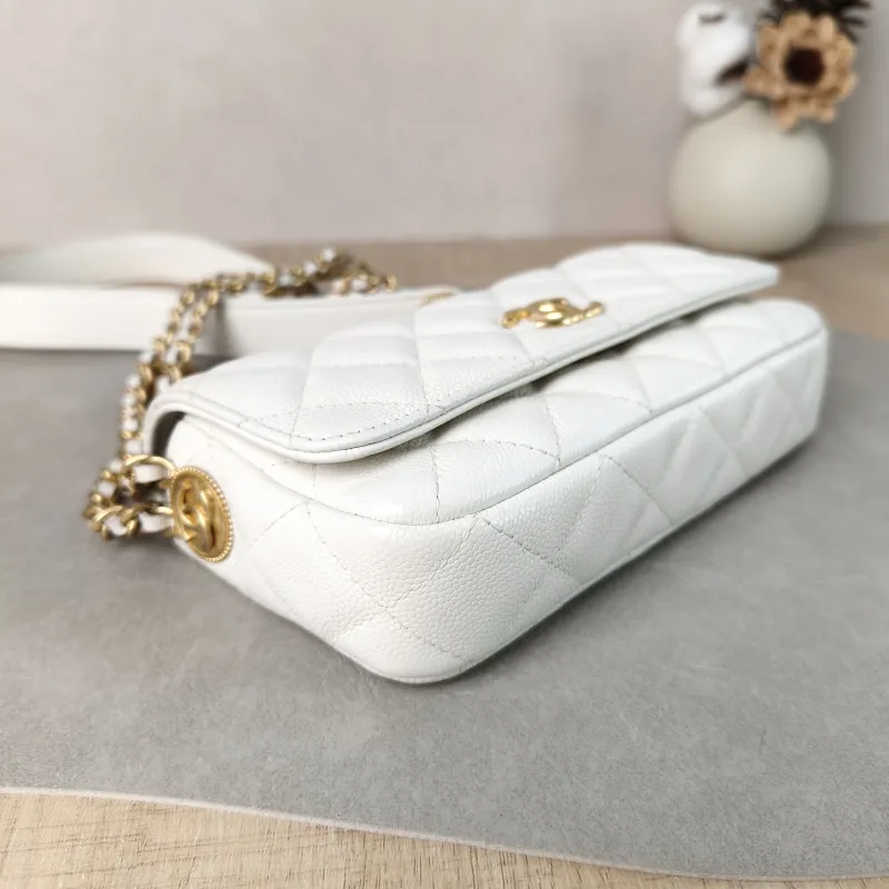 Chanel Crossbody Bag Crossbody Bag White Gold Grained Calfskin One Size 17 × 3 × 9.5 cm — detail view 11 of 11