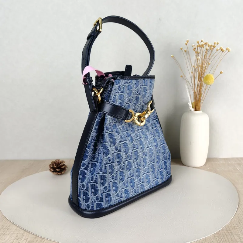 DIOR Shoulder Bag C'est bucket Bucket Bag Blue Canvas 24 × 10 × 25.5 cm — cover view 4 of 5