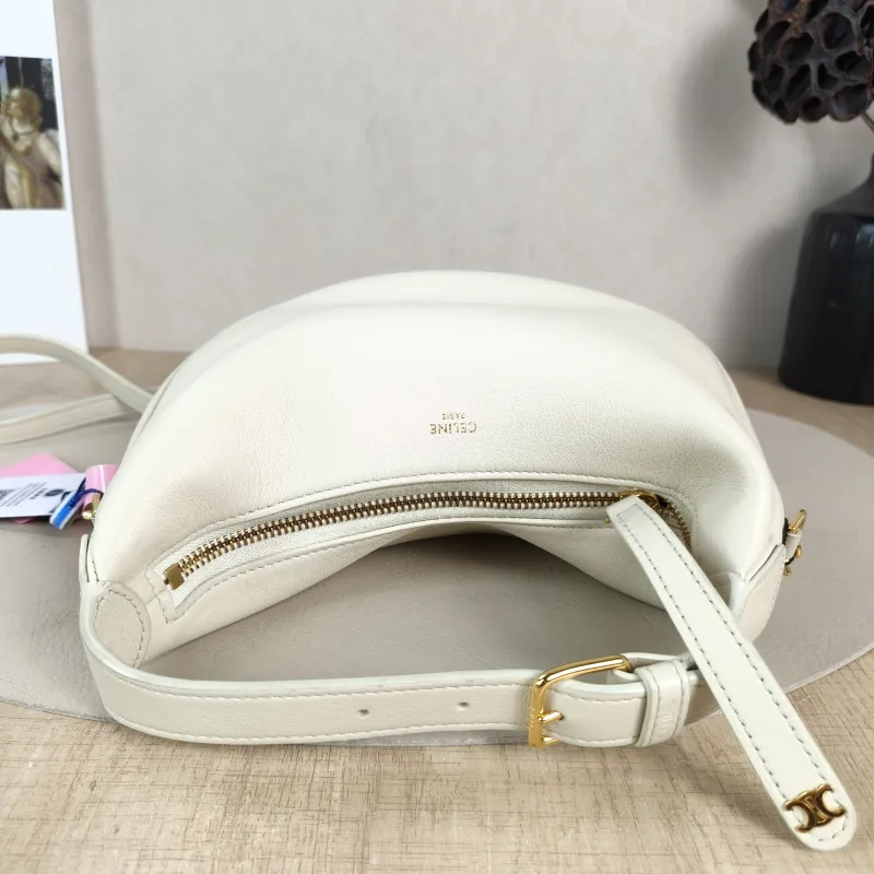 CELINE Crossbody Bag TEEN LULU hobo White Calfskin Small 21 × 5 × 18 cm — detail view 8 of 11