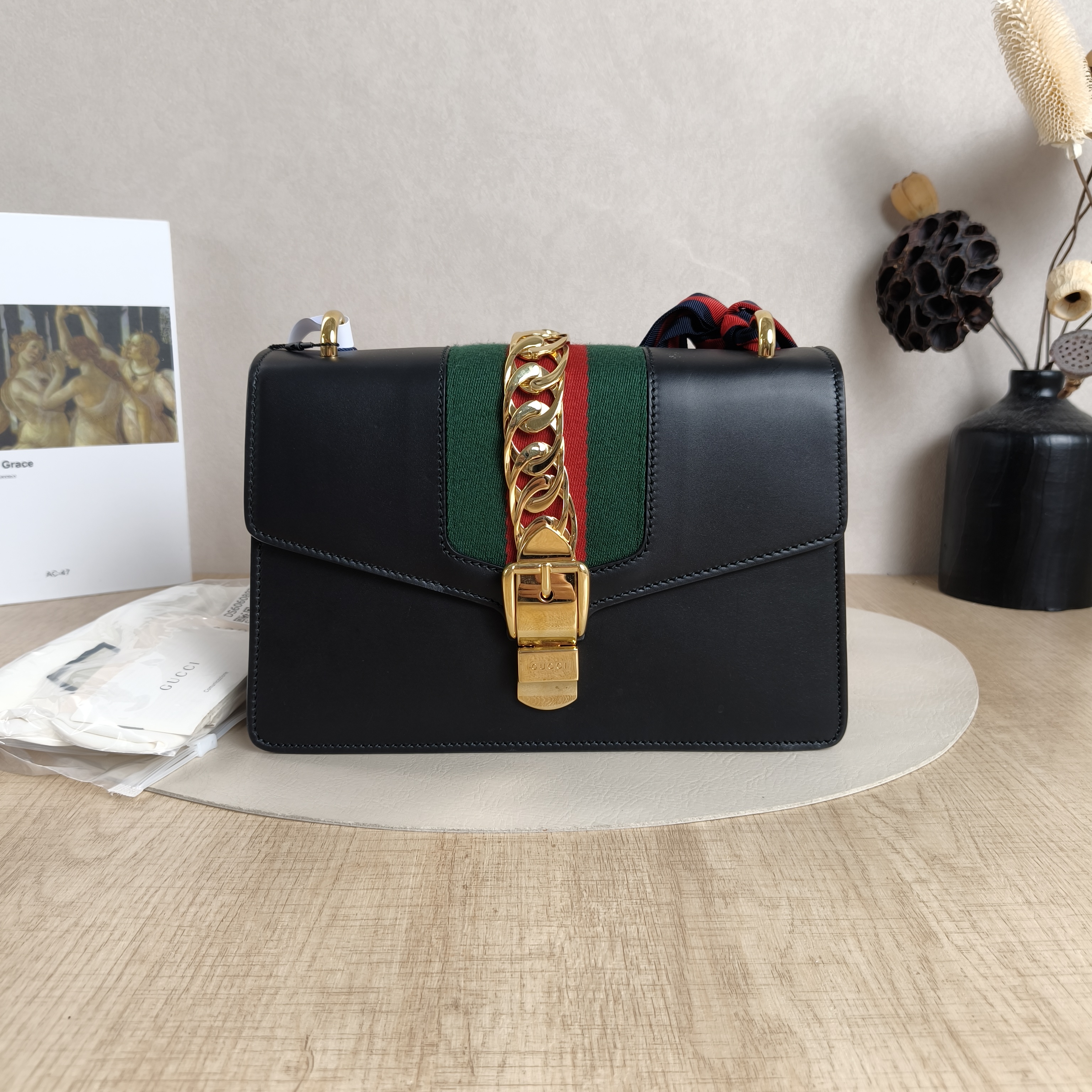 GUCCI Shoulder Bag Sylvie Shoulder Strap Edition Black CC alfskin Small25.5 × 8 × 17 cm — cover view 3 of 11