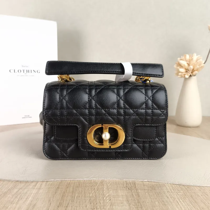 DIOR Crossbody Bag Jolie Top Handle Pearl Crossbody Bag Black Calfskin Mini 19 × 7 × 12 cm