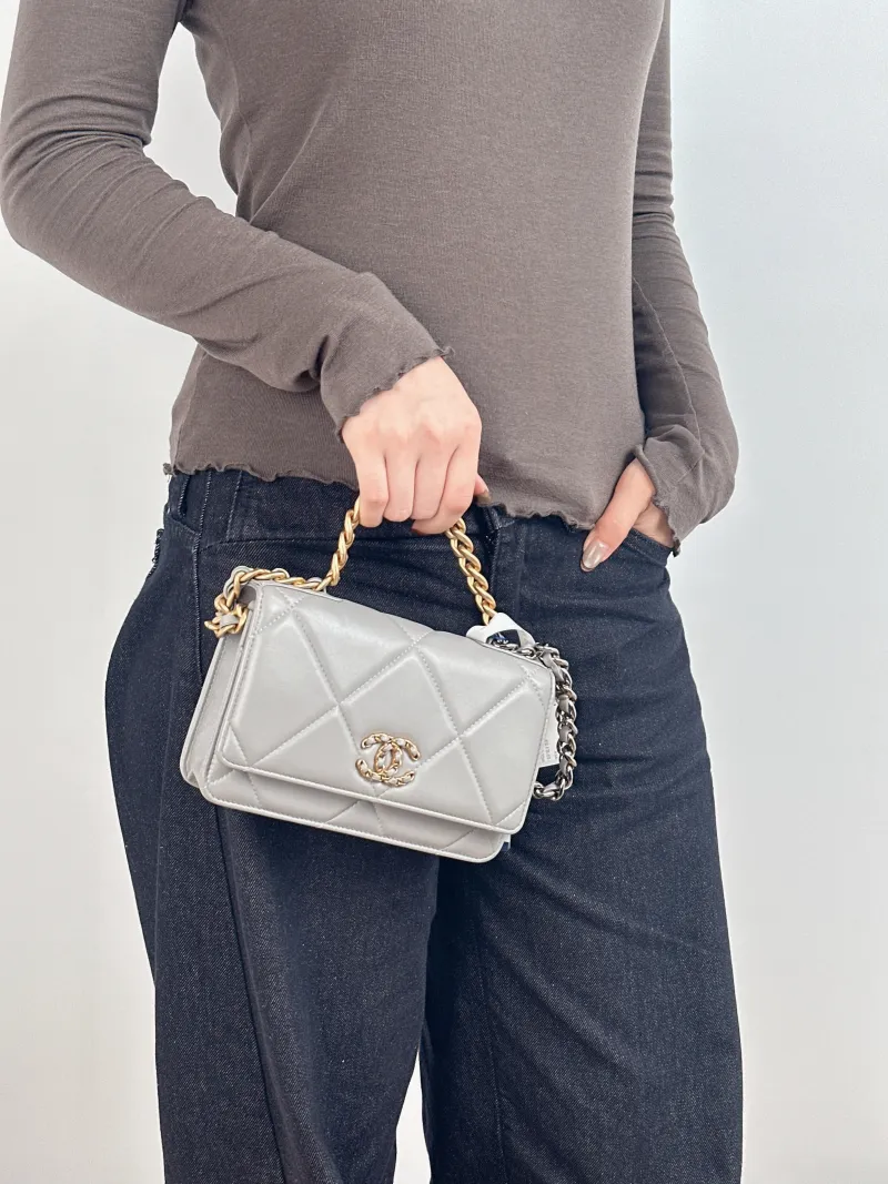Chanel Crossbody Bag 19Bag WOC Grey SL ambskin Mini 19.2 × 3.5 × 12.3 cm — on-model view 2 of 2