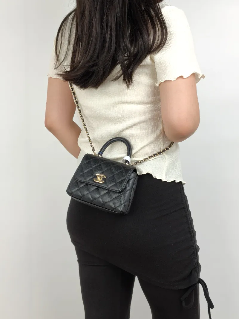 Chanel Top Handle Bag Coco Handle​Black Grained Calfskin Mini14.5 × 5.5 × 11.5 cm — on-model view 3 of 3