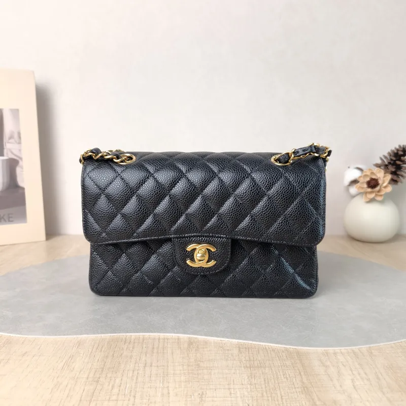 Chanel Crossbody Bag Classic Flap CF Black Grained Calfskin Small 23 × 6 × 14.5 cm
