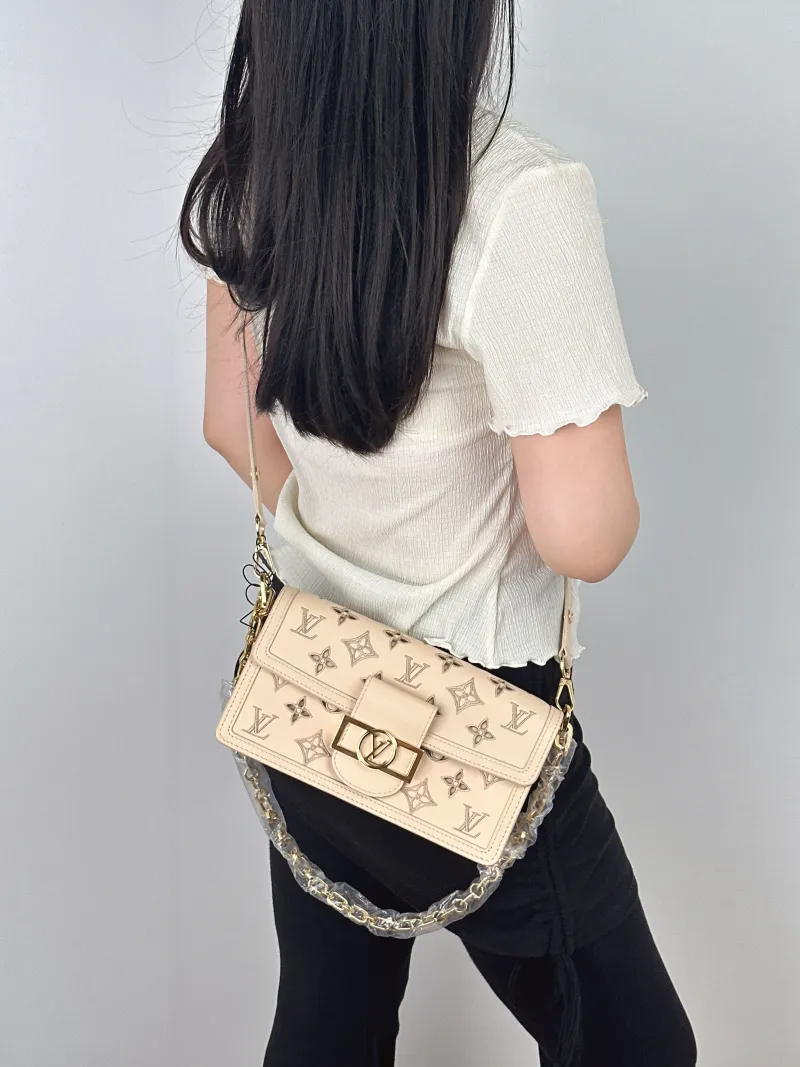 Louis Vuitton Shoulder Bag DAUPHINE EAST WEST Beige Embroidered Calfskin Medium24.5 × 9 × 13.5 cm — on-model view 3 of 3