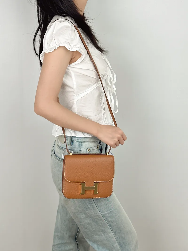 Hermès Crossbody Bag Constance 19 Gold-Tone Hardware Epsom Calfskinmini18 × 4 × 15 cm — on-model view 1 of 3