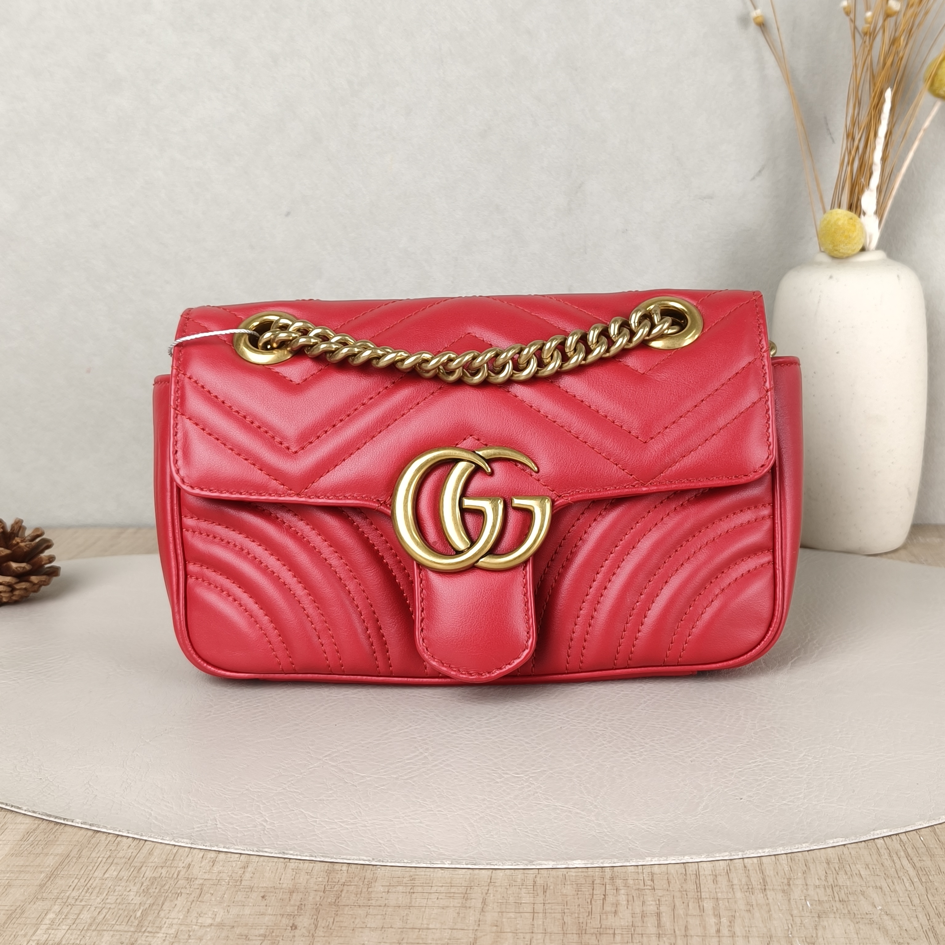 GUCCI Crossbody Bag GG Marmont Small Marmont 22Red Calfskin Small22 × 6 × 13 cm