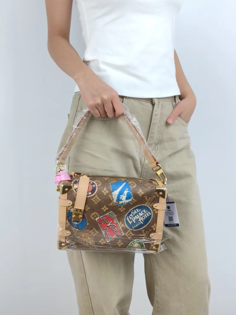 Louis Vuitton Crossbody Bag Side Trunk Box Brown Canvas Medium 23.5 × 8.5 × 16 cm — on-model view 1 of 2