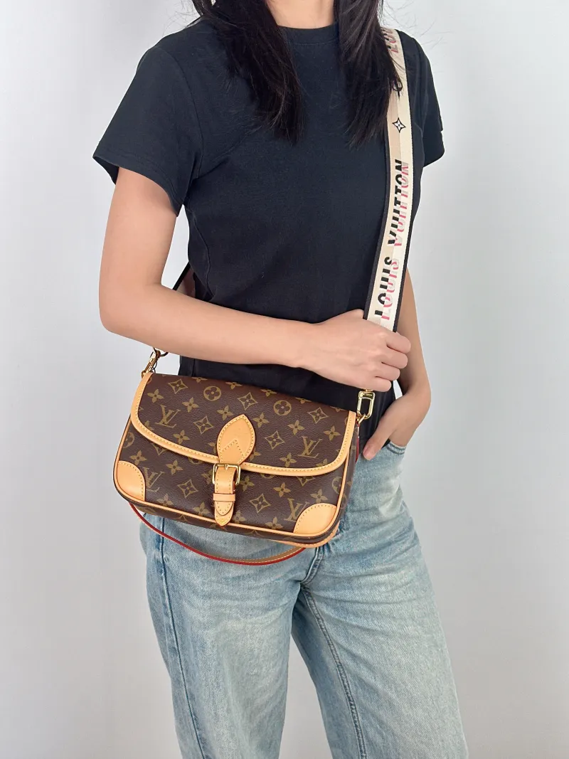 Louis Vuitton Crossbody Bag Diane Baguette Bag Shoulder Strap PVC Small 24 × 9 × 15 cm — on-model view 1 of 3